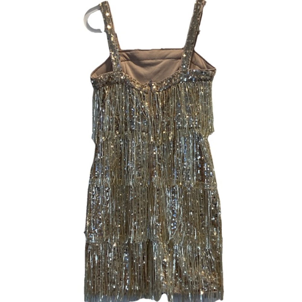 Shein DRESS-VTG Gatsby Party Style Gold Flappe Dress - Sequined Tassels sz 6 - Picture 2 of 4